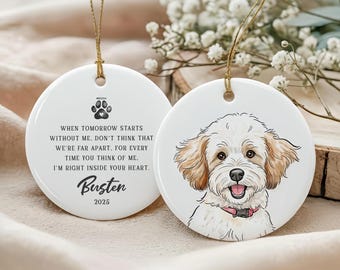Custom Pet Watercolor Ornament, Personalized Dog/Cat Photo Memorial Ornament, Dog Ornament Christmas Keepsake, Pet Memorial Gifts