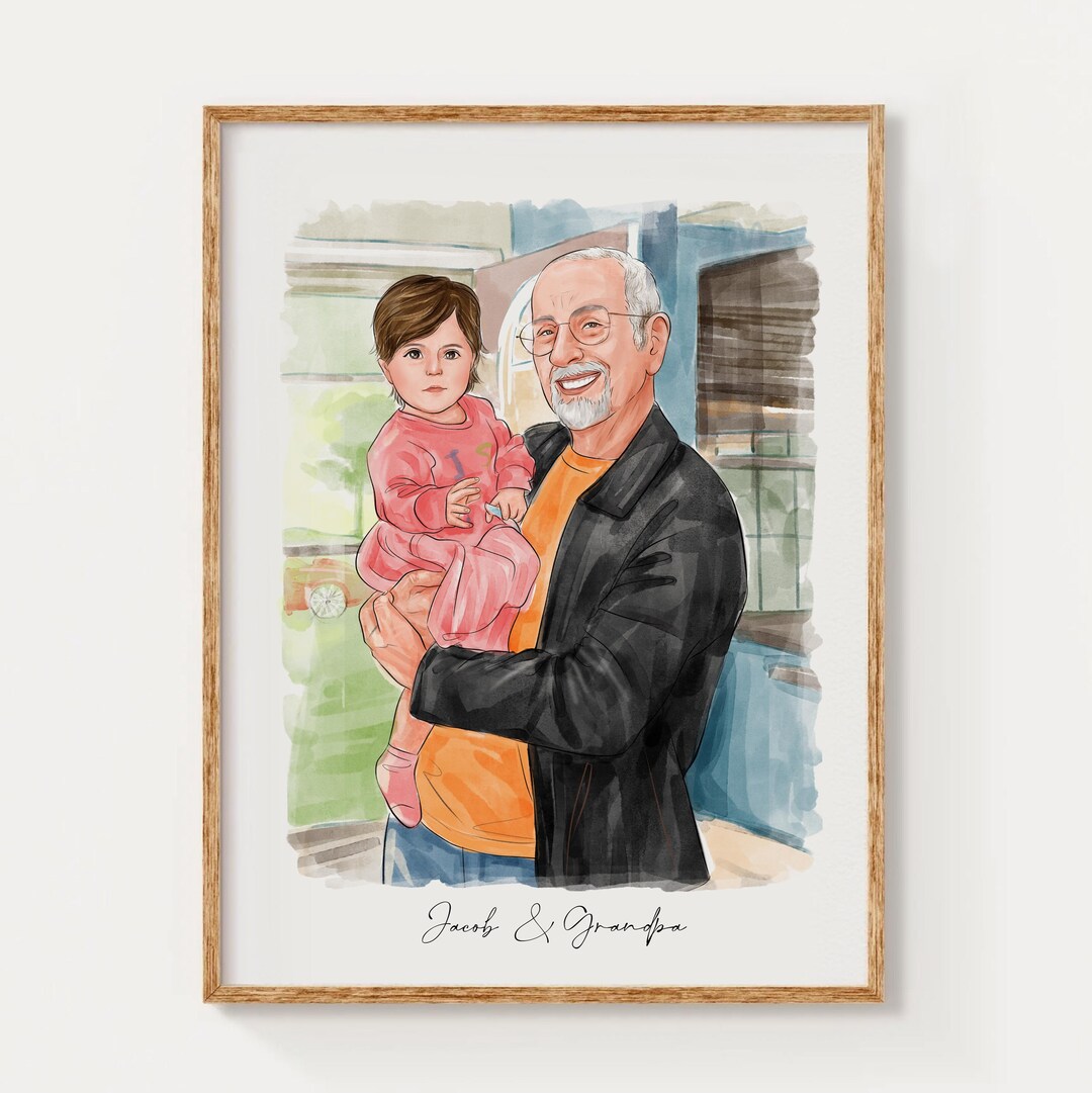 Custom Portrait From Photo, Grandpa Watercolor Wall Art, Father's Day