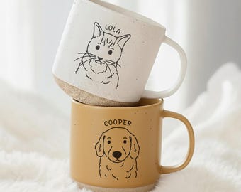 Custom Pet Portrait Pottery Mug - Custom Dog Portrait Mug, Personalized Coffee Mug Gift for Dog Owner, Pet Remembrance Gifts