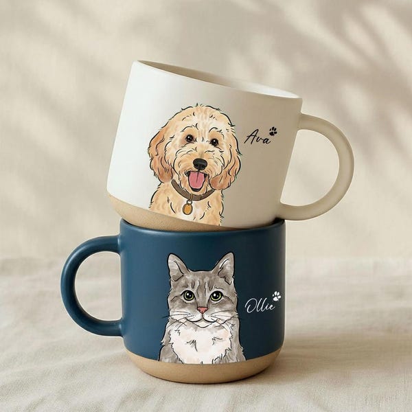 Custom Pet Pottery Mug - Watercolor Dog Portrait Mug - Cat Mug, Custom Pet Mug, Personalized Pet Gift for Owners
