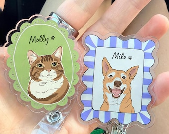 Custom Pet Badge Reel, Personalized Dog & Cat Photo Badge Reel, Funny Badge Reel, Retractable ID Holder for Nurse / Teacher, ID Badge Buddy