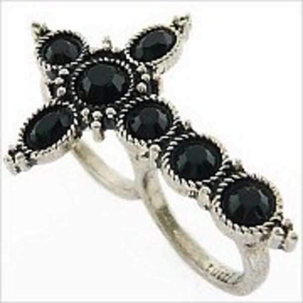 Cross double finger ring with crystal