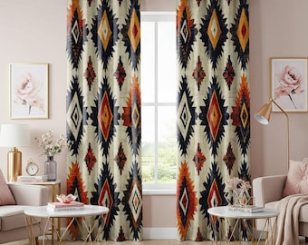 Southwestern Aztec Curtains, Boho Tribal Geometric Window Drapes, Rustic Western Home Decor, Custom Length Panel for Living Room & Bedroom