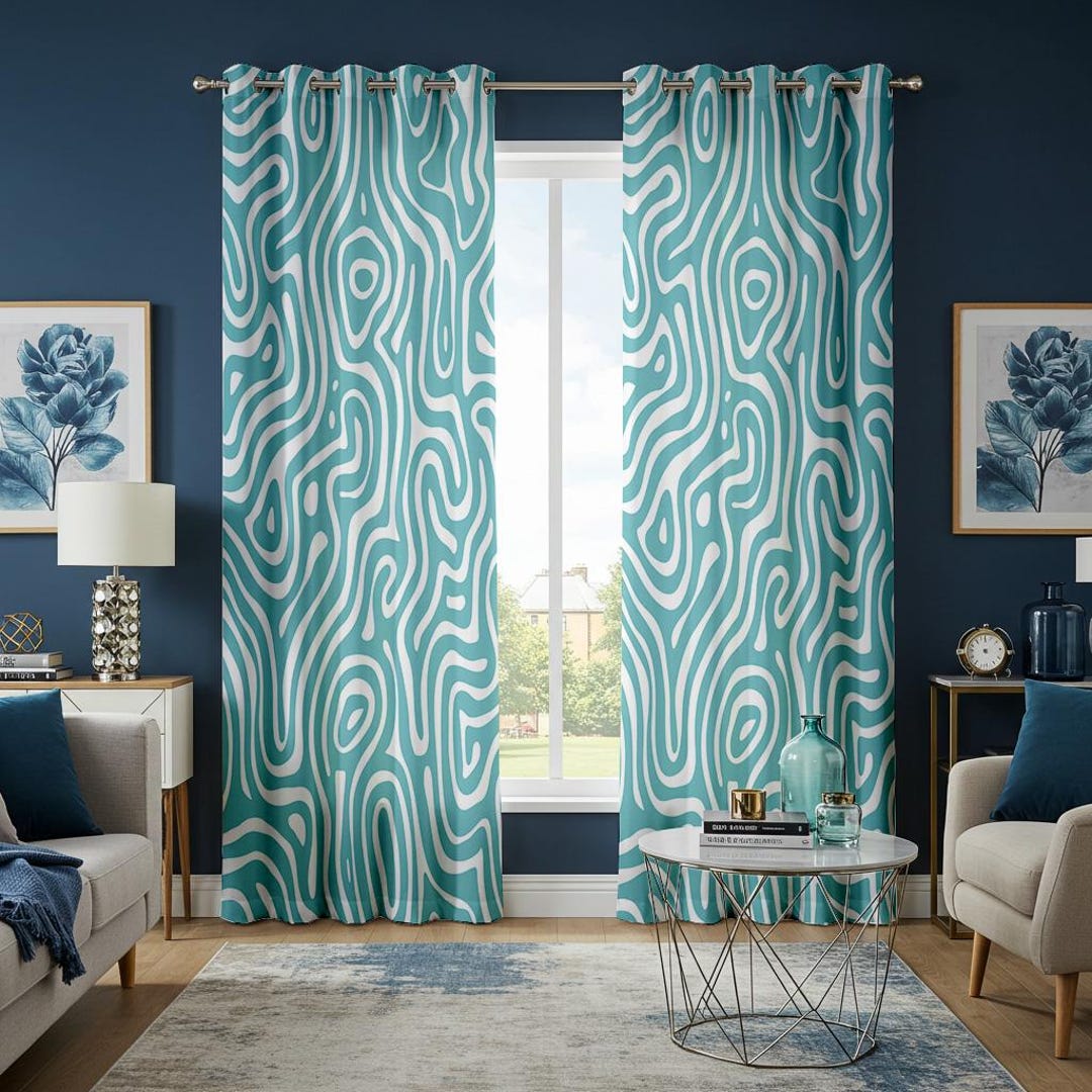 Modern Abstract Pattern Curtain, Turq...