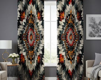 Southwestern Tribal Curtains, Aztec Geometric Drapes, Rustic Boho Window Treatment, Western Home Decor