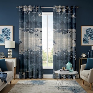 Abstract Textured Curtain Panel, Coastal Print Custom Window Treatment, Marine Living Room or Bedroom Decor