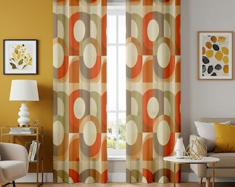 昭和レトロ　ミッドセンチュリー　カーテン　布　幾何学 ミッドセンチュリー☆ビンテージ カーテン 2枚組☆レトロ グリーン