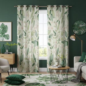 Leichte botanische Blattvorhänge, weiche grüne Aquarelldruck-Vorhänge, von der Natur inspirierte benutzerdefinierte Überschriftvorhänge für Schlafzimmer oder Wohnzimmer