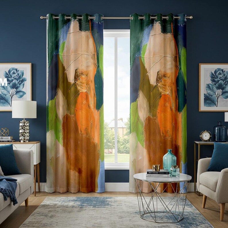 Bold Abstract Art Curtains, Colorful Modern Brushstroke Drapes, Unique ...