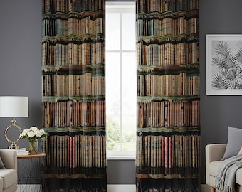 Cortinas clásicas de estantería, cortinas con estampado realista de estantería de biblioteca, decoración acogedora para un rincón de lectura, paneles de ventana con temática literaria, regalo para amantes de los libros