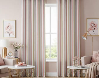 Pastel Striped Curtain Panel, Soft Color Grommet Drapes, Vertical Stripe Window Treatment, Bespoke Curtains