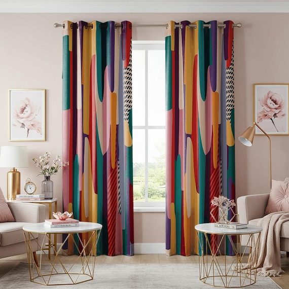 Bunte abstrakte Muster Vorhang Panel, moderne geometrische drapieren mit mutigen mehrfarbigen Blöcken, zeitgenössische Wohnkultur