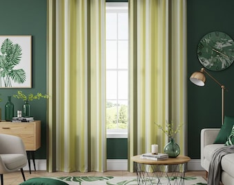 Grün-gelb gestreifte Vorhänge, moderne vertikale Streifen-Fensterpaneele, minimalistische Wohnzimmervorhänge, weiches, zeitgenössisches Wohndekor