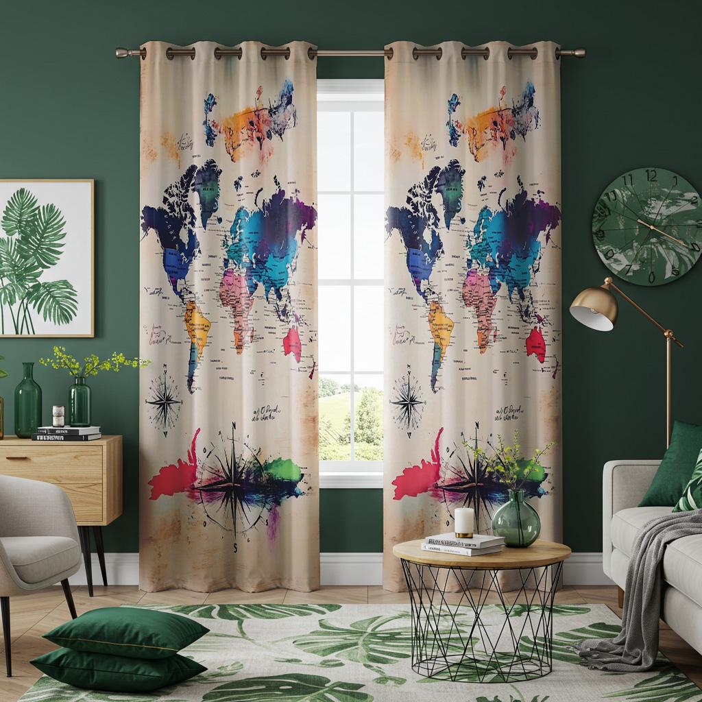 TTQYFNM Old World Map Blackout Curtains - 2 Panel Set, 52x96 Inch, Grommet Top Vintage Geography Drapes