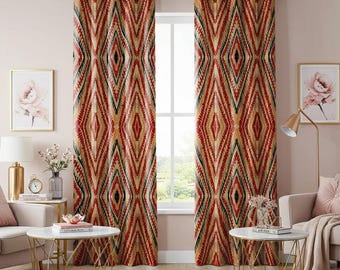 Aztec Southwestern Boho Curtains, Boho Tribal Print Drapes, Tribal Aztec Window Treatments, Farmhouse Western Decor