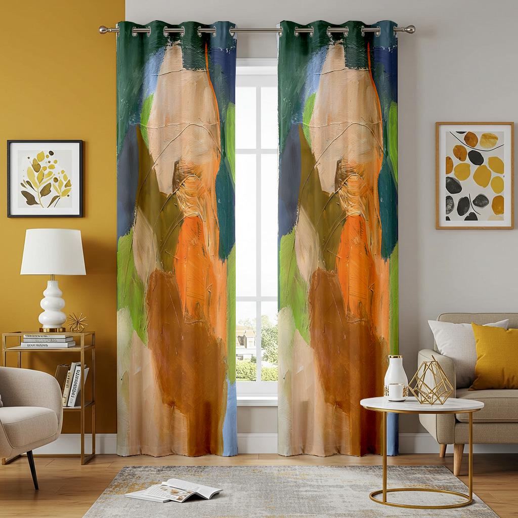 Bold Abstract Art Curtains, Colorful Modern Brushstroke Drapes, Unique ...