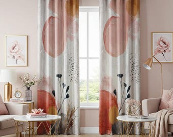 Gordijn pastel abstract natuur, artistieke aquarel botanische gordijnen, modern boho-huisdecoratie