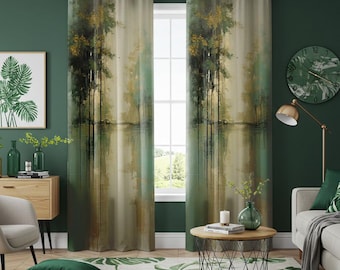Boslandschapsgordijnen, groene natuurkunstgordijnen, rustige bossen op maat gemaakte raampanelen voor woonkamer of slaapkamer