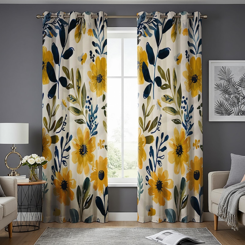 Yellow Floral Drapes - Etsy