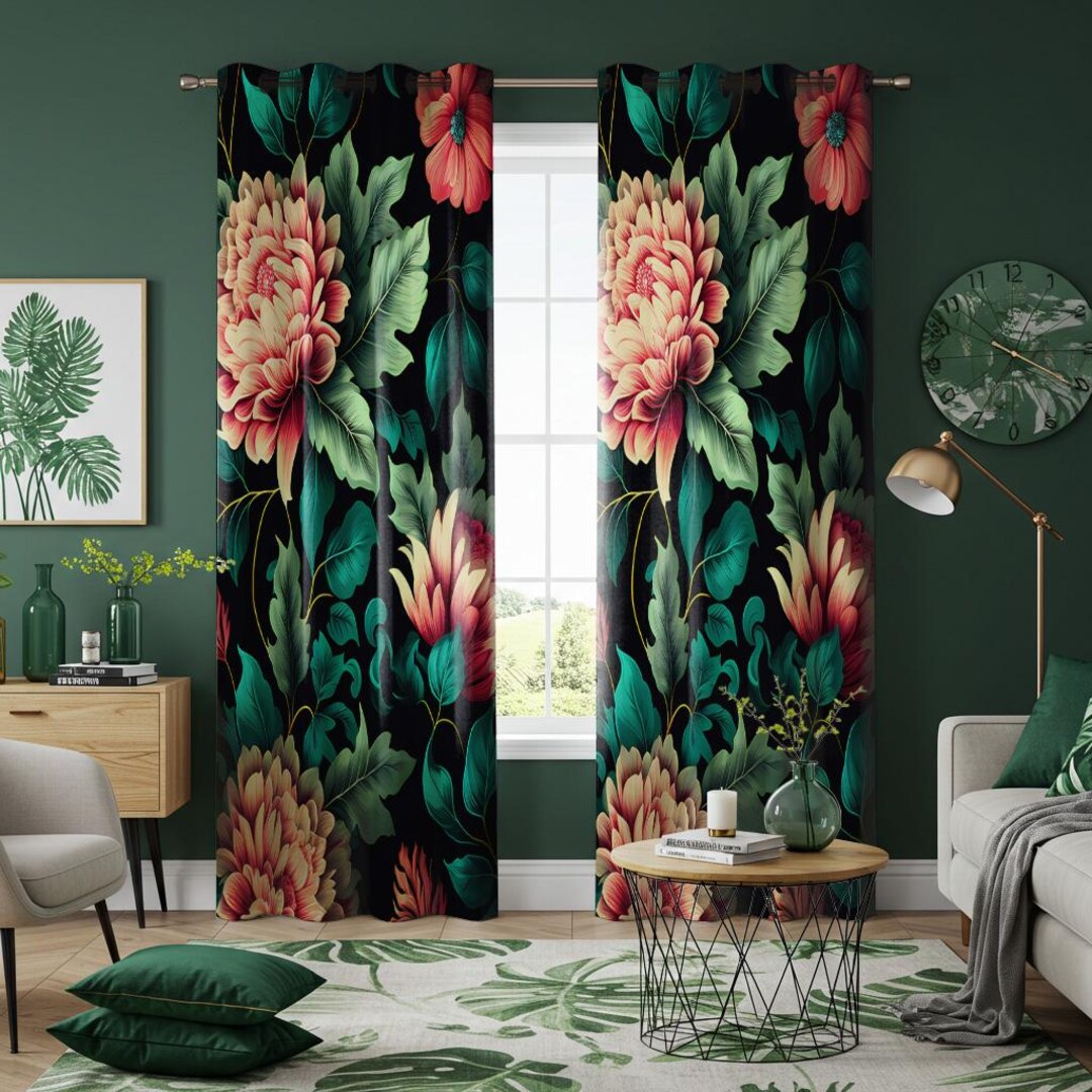 Pink Floral Jacquard Blackout Curtains - 96 Inch Long, Thermal Insulated, Grommet Top, 2 Panels - View #12