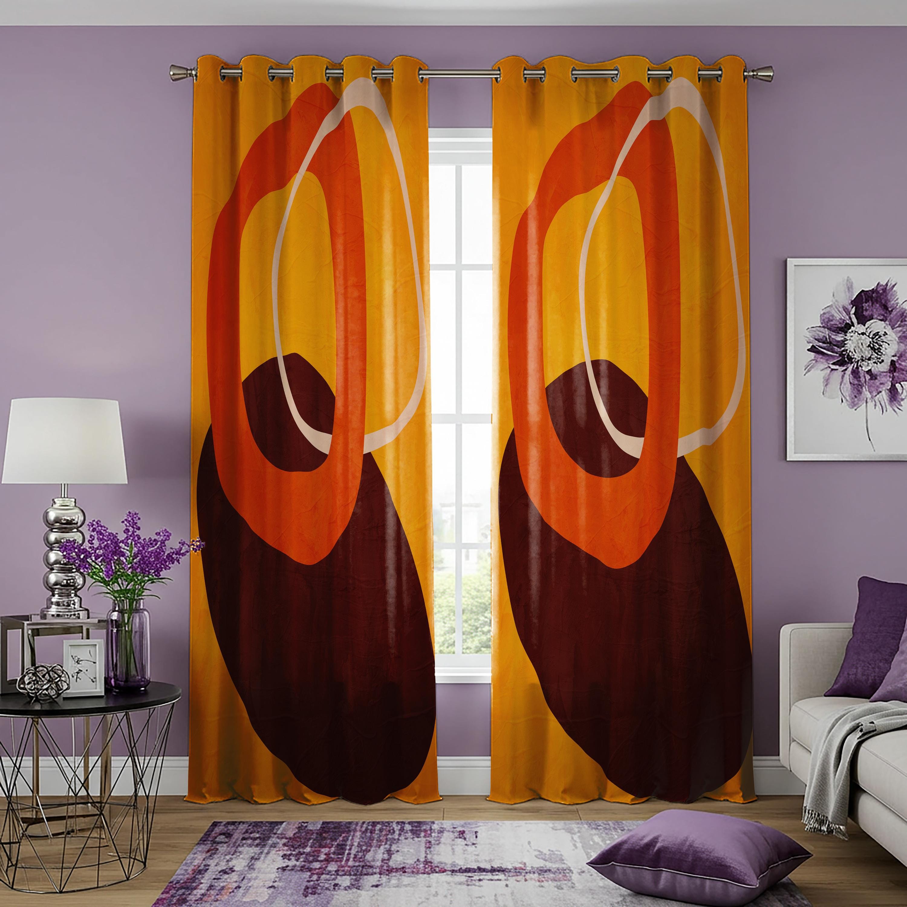 レトロな楕円形のパターンのカーテン、ミッドセンチュリーモダンの