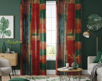 Boho veelkleurig gestreept gordijn, rustieke tribale gordijnen met oogje, kleurrijke geometrische raampanelen, etnisch-artistiek woonkamerdecor