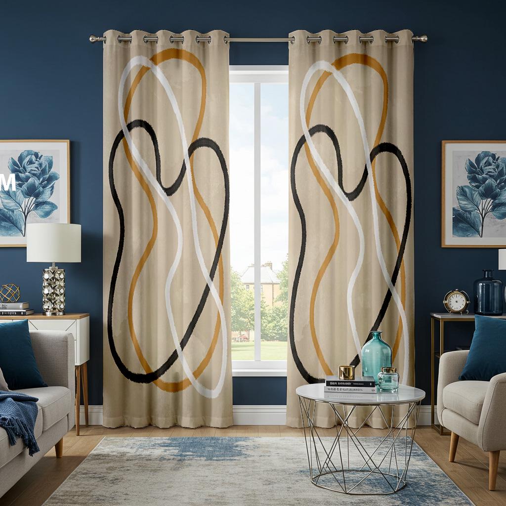 Minimalistische Linie Kunst-Vorhänge, moderne abstrakte Gesichts-Silhouette-Fenster-Vorhänge, maßgefertigte Wohnzimmer- oder Schlafzimmer-Vorhänge