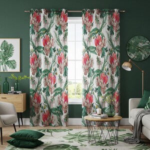 Colorful Floral Curtains, Tropical Peony Velvet Drapes, Bold Botanical Window Panels for Living Room & Bedroom Decor