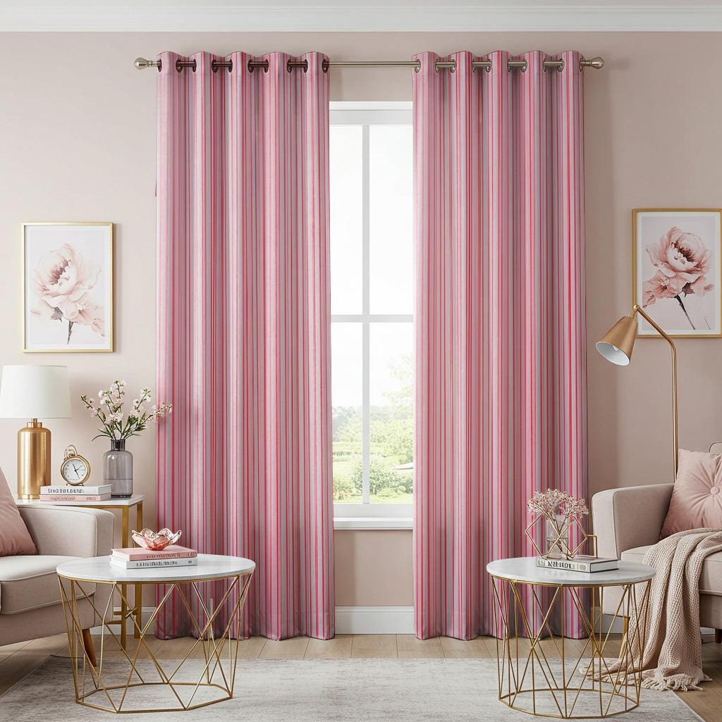 Pink Vertical Striped Curtains, Candy Pink Grommet Window Panels