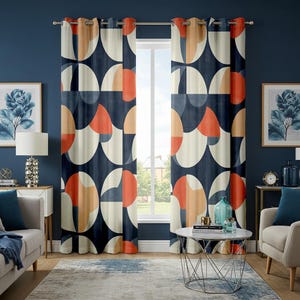 Modern Geometric Abstract Curtains, Bold Circular Contemporary Drape