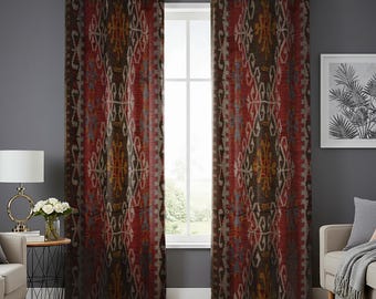 Rustic Kilim Curtains, Tribal Southwestern Drapes, Classic Boho Window Panels, Farmhouse Lodge Decor, Ethnic Geometric Tapestry