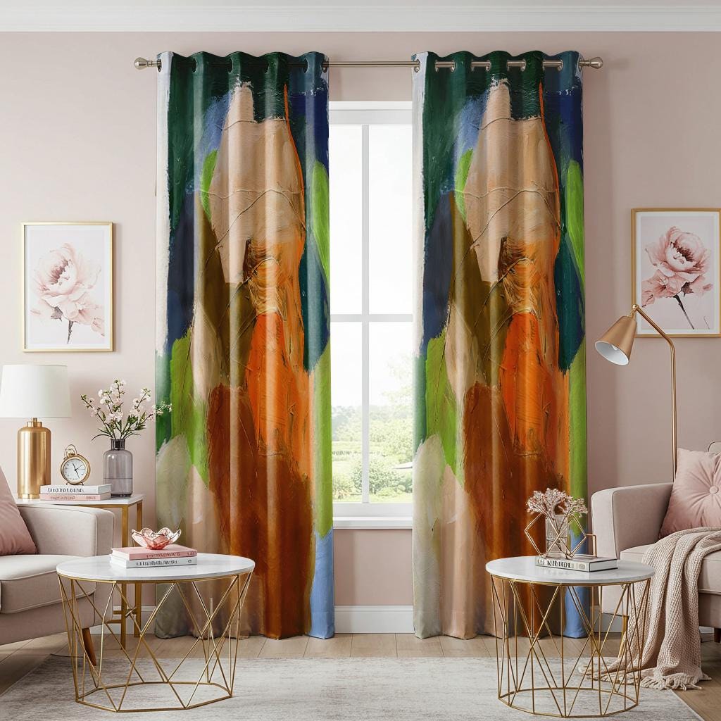 Bold Abstract Art Curtains, Colorful Modern Brushstroke Drapes, Unique ...