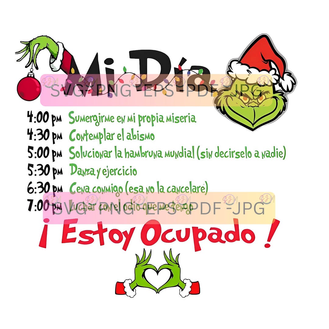 Grinch agenda 2 PNG transparente 100% ocupado y ocupada girl - Etsy México