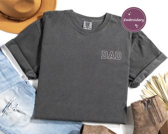 Embroidered Comfort Colors Pocket Dad Shirt, Custom Dad Embroidery Tee,Unique Father Gift