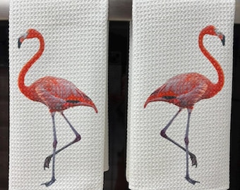Flamingo keukendoekenset, absorberende microvezel vaatdoeken voor een tropisch interieur.