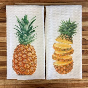 Fresh and Sliced Pineapple Kitchen Towels Set: Absorbent Dish Cloths for Home Decor