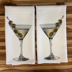 Martini Extra Olives Kitchen Towels Set:  Absorbent Dish Cloths for Home Decor