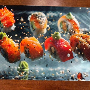 Mantel individual de sushi, mantel individual de poliéster colorido para facilitar la limpieza.