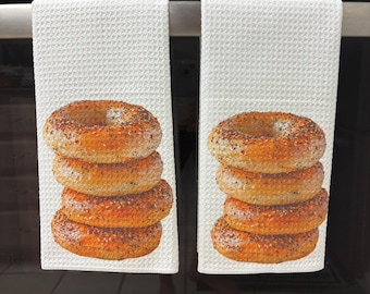 NYC Bagels Kitchen Towel Set: Absorbent Microfiber Waffle Weave