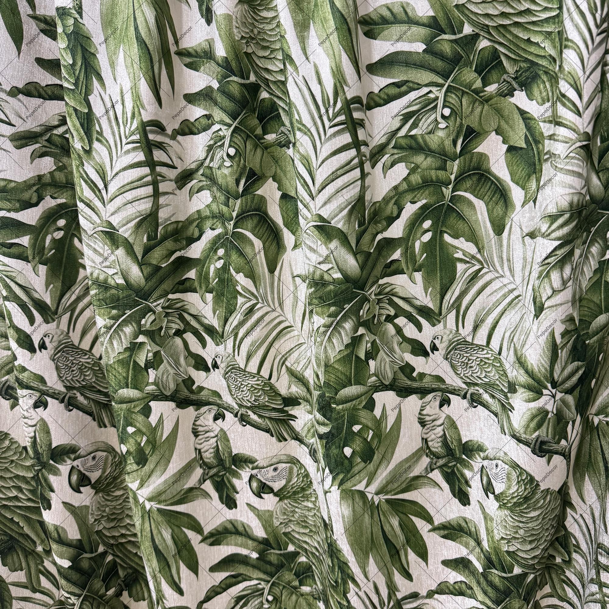 Green Botanical Pattern Curtains Custom Size Curtains for Bedroom