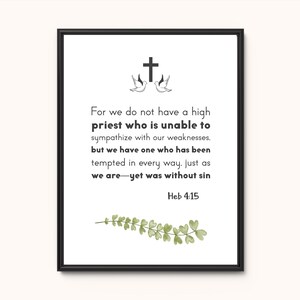 Hebrews 4:15 Scripture Decor, Christian Office Decor, Bible Verse Wall Art, Scripture Art Print, Christian Print Poster, Religious Gifts