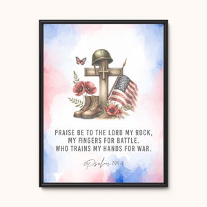 Psalm 144:1 bijbelvers kunst, veteraan cadeau, Amerikaanse militaire kunst, Amerikaanse leger cadeau, patriottische poster, schriftafdruk, Memorial Day Art, soldaat cadeau