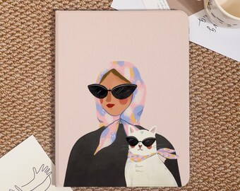 Cool Girl & Cat iPad Case For iPad Pro 2024/2022/2021,New iPad Air 7-11"/13" 2025 Cover,iPad 6/7/8th Case,iPad Mini Case With Pencil Holder