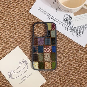 Vintage Patchwork iPhone Case,Personalized Phone Case for iPhone 12/13/14/15/16/17 Pro Max,iPhone 16e Air Mini Plus SE X XR XS Cover,Gift