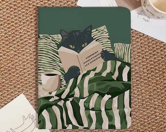 Black Cat Reading iPad Case For iPad Pro 2024/2022,New iPad 2025 Air 7-11/13 Cover,iPad 6/7/8th,iPad Mini 7th Case With Pencil Holder