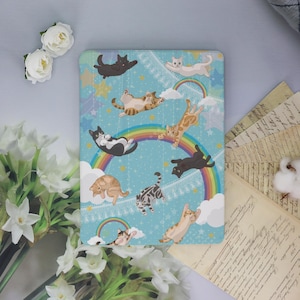 Coque iPad Pro 2024/2022/2021 en dentelle avec chats en dessin animé, nouvelle coque iPad Air 7-11"/13" 2025, iPad 6/7/8, coque iPad mini avec porte-stylo
