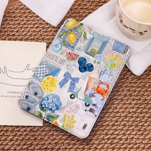 Blue Bows Collage Cover Case For Kindle PaperWhite 12/11/10th,Kindle 2024/Colorsoft,Kindle 10th 11th 12th,Kindle 7"/6.8"/6",Case With Strap