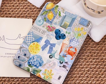 Blue Bows Collage Cover Case For Kindle PaperWhite 12/11/10th,Kindle 2024/Colorsoft,Kindle 10th 11th 12th,Kindle 7"/6.8"/6",Case With Strap