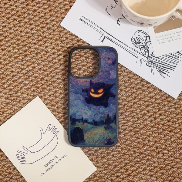 Gengar Starry Night iPhone Case,Personalized Phone Case for iPhone 14/15/16/17 Pro Max,iPhone 16e Air Plus SE X XR XS Cover,iPhone Mini 13