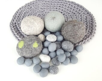 craft projects loose parts play Tinker tray Blue and maroon felt stones felt ornaments MEGA SALE Felted wool beads felt pebbles
